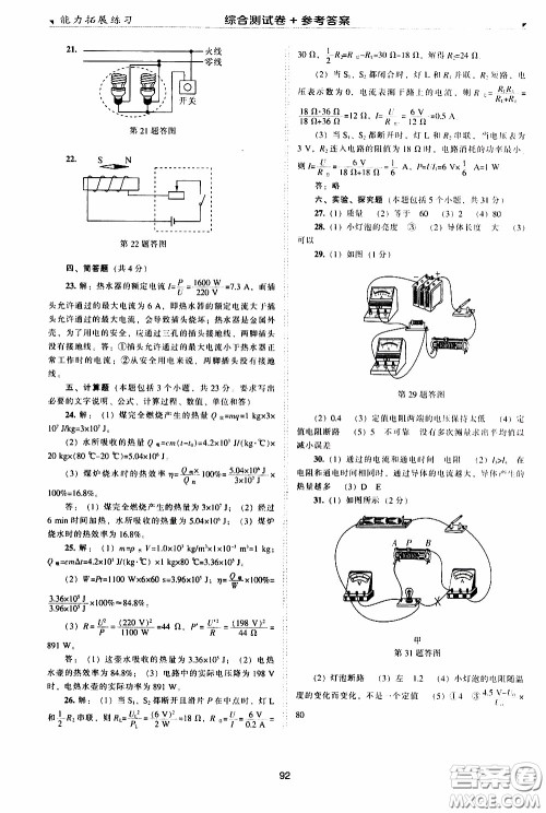 2020年能力拓展练习九年级下册物理人教版参考答案