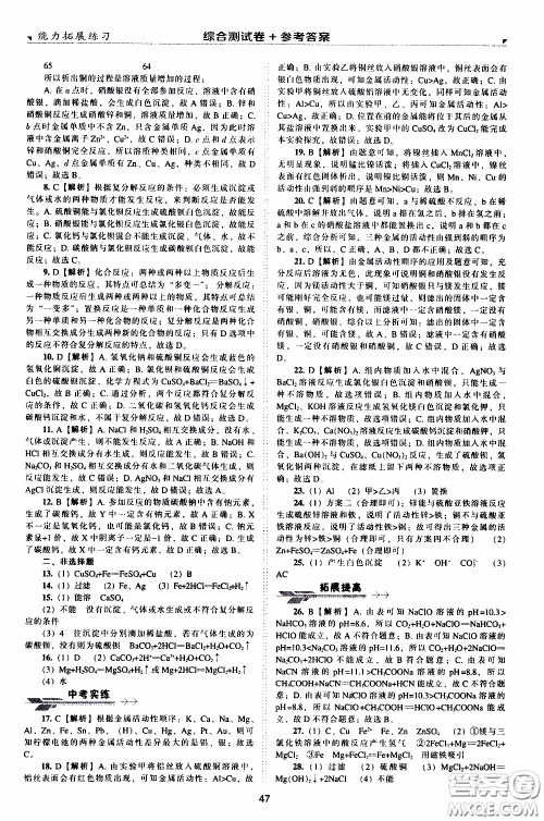 2020年能力拓展练习九年级下册化学上教版参考答案 2020年能力拓展练习九年级下册化学上教版参考答案