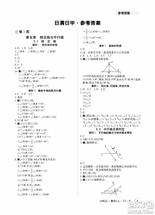 2020年日清周练限时提升卷数学七年级下册R人教版参考答案 2020年日清周练限时提升卷数学七年级下册R人教版参考答案