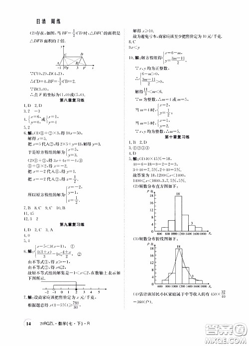 2020年日清周练限时提升卷数学七年级下册R人教版参考答案