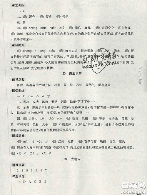 2020新版华东师大版一课一练三年级语文第二学期答案