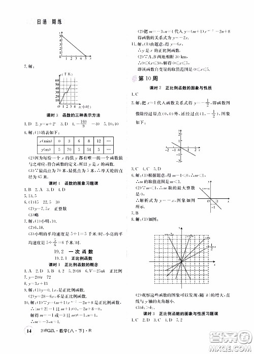 2020年日清周练限时提升卷数学八年级下册R人教版参考答案