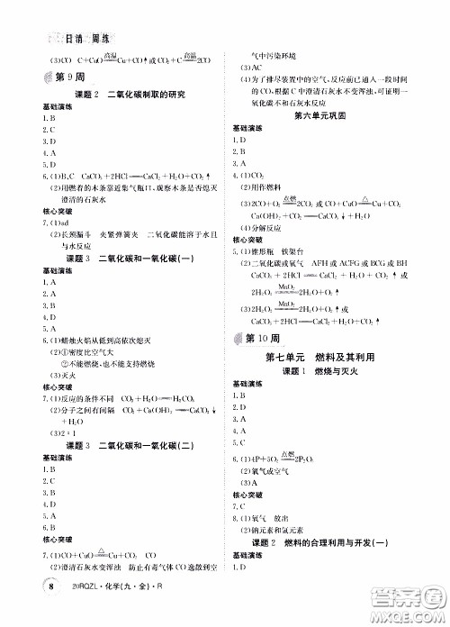 2020年日清周练限时提升卷化学九年级全一册R人教版参考答案