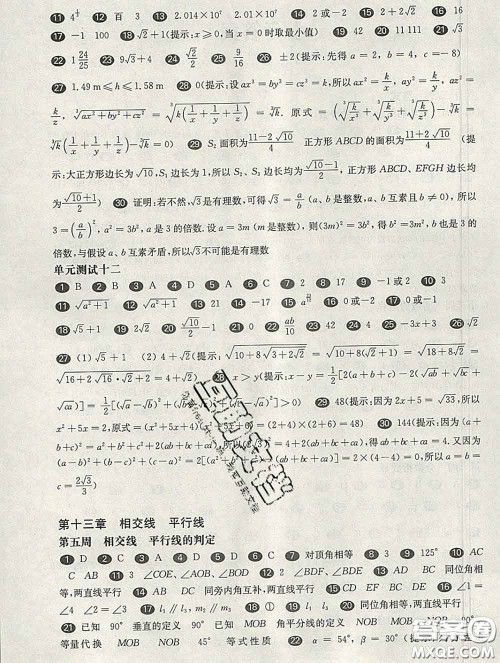 2020新版华东师大版一课一练七年级数学第二学期增强版答案