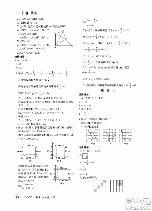 2020年日清周练限时提升卷数学九年级全一册R人教版参考答案