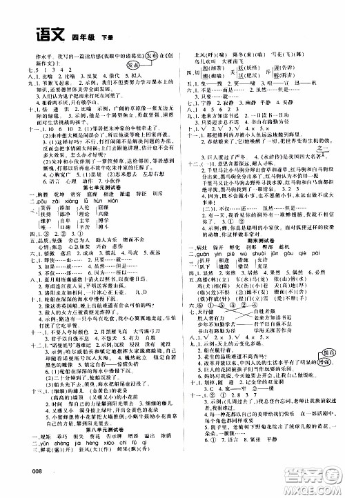 2020年学习质量监测语文四年级下册人教版参考答案