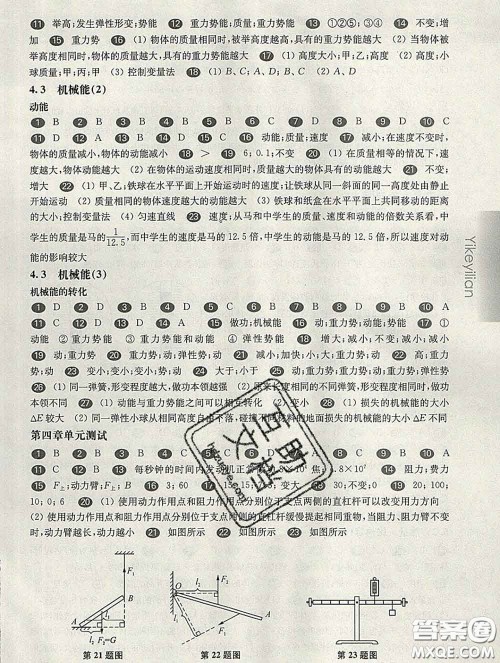 2020新版华东师大版一课一练八年级物理第二学期答案