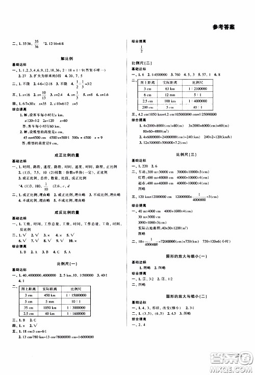 2020年学习质量监测数学六年级下册人教版参考答案