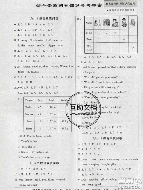 百年学典2020新版同步导学与优化训练六年级英语下册人教版参考答案