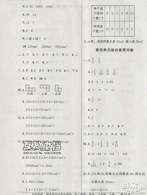 百年学典2020新版同步导学与优化训练五年级数学下册人教版参考答案