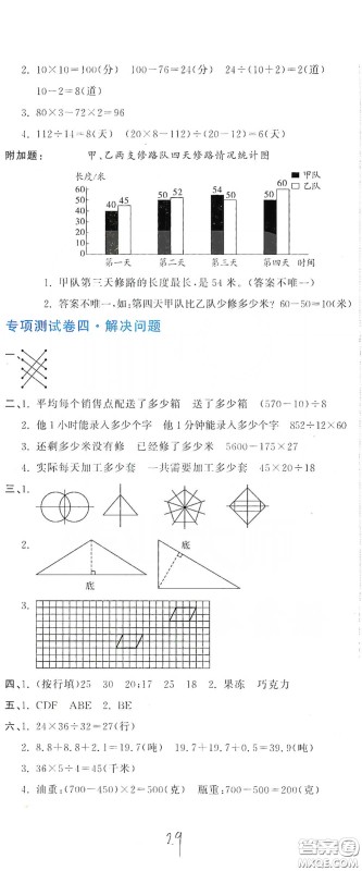 北京教育出版社2020新目标检测同步单元测试卷四年级数学下册人教版答案