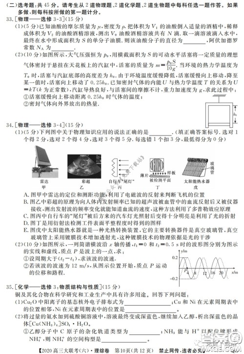 全国百所名校2020届高三大联考调研试卷六理综试题及答案