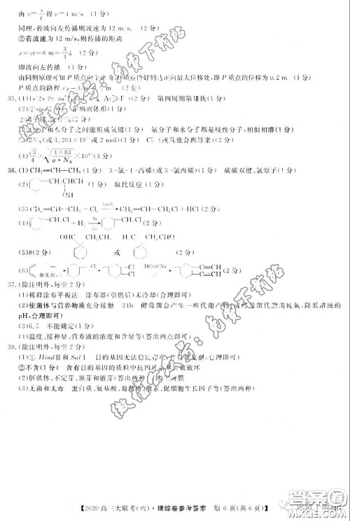 全国百所名校2020届高三大联考调研试卷六理综试题及答案