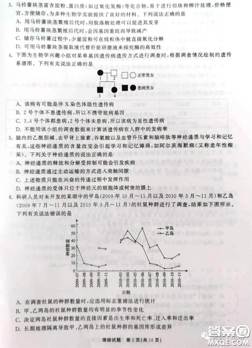 河北衡水中学2020届全国高三第二次联合考试理综答案 河北衡水中学2020届全国高三第二次联合考试理综答案
