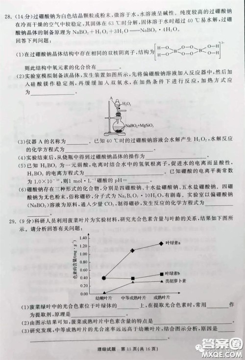 河北衡水中学2020届全国高三第二次联合考试理综答案 河北衡水中学2020届全国高三第二次联合考试理综答案