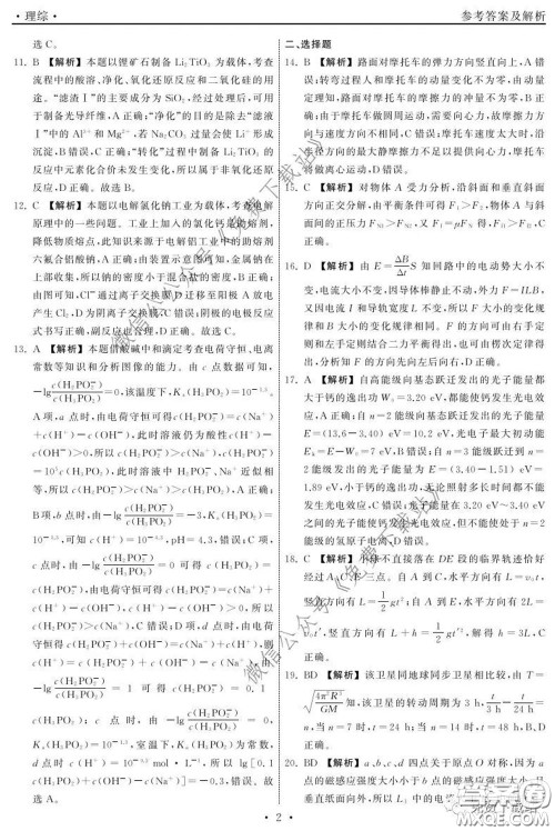 河北衡水中学2020届全国高三第二次联合考试理综答案 河北衡水中学2020届全国高三第二次联合考试理综答案