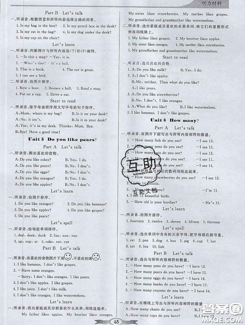 百年学典2020新版同步导学与优化训练三年级英语下册人教版参考答案 百年学典2020新版同步导学与优化训练三年级英语下册人教版参考答案