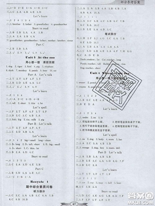 百年学典2020新版同步导学与优化训练三年级英语下册人教版参考答案 百年学典2020新版同步导学与优化训练三年级英语下册人教版参考答案