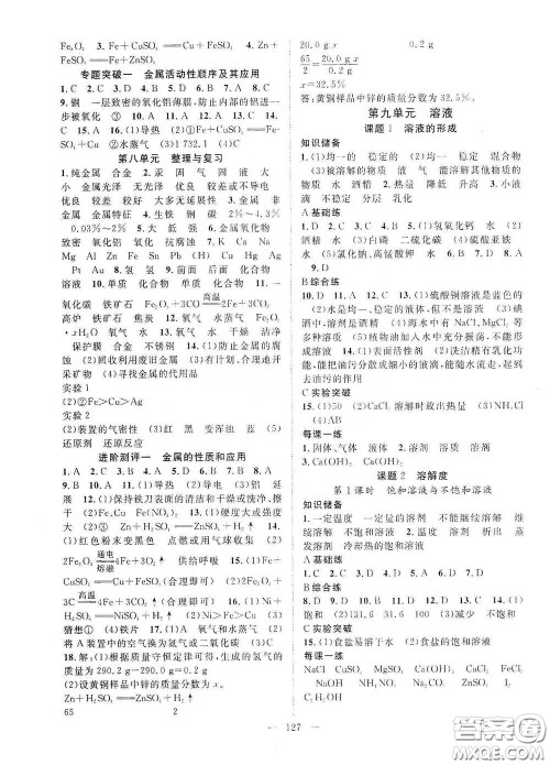 长江出版传媒2020智慧万羽名师学案分层进阶学习法九年级化学下册答案