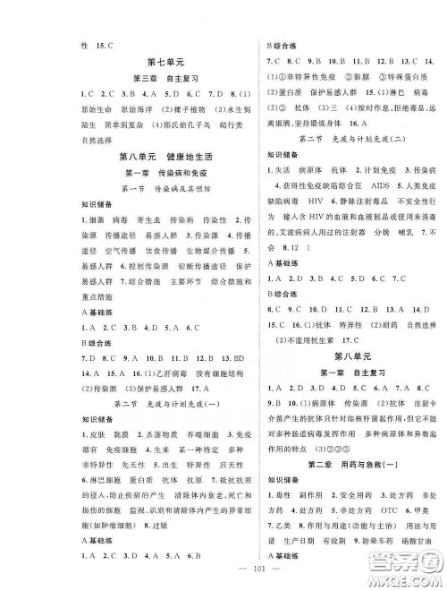 长江出版传媒2020智慧万羽名师学案分层进阶学习法八年级生物下册答案