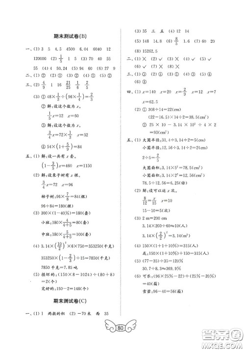 山东教育出版社2020金钥匙小学数学试卷六年级下册人教版答案