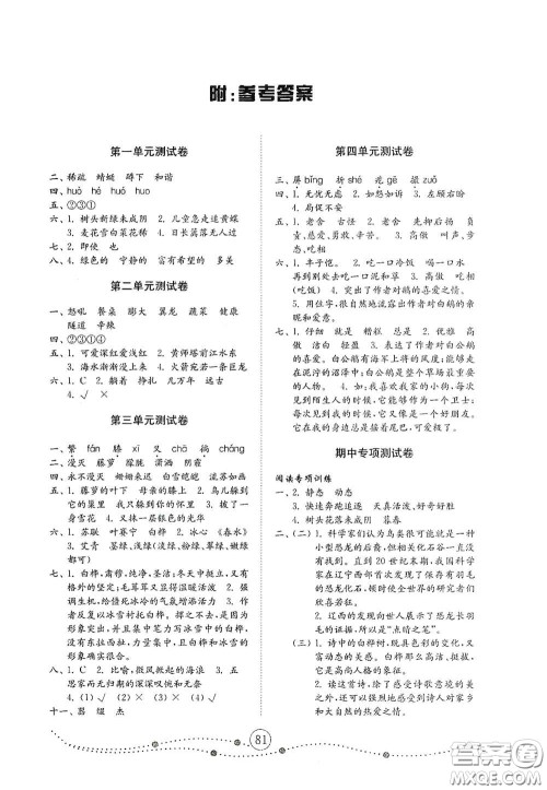 山东教育出版社2020金钥匙小学语文试卷四年级下册人教版答案 山东教育出版社2020金钥匙小学语文试卷四年级下册人教版答案
