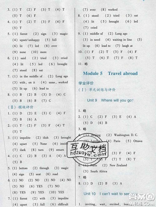 2020新版阳光学业评价六年级英语下册教科版参考答案