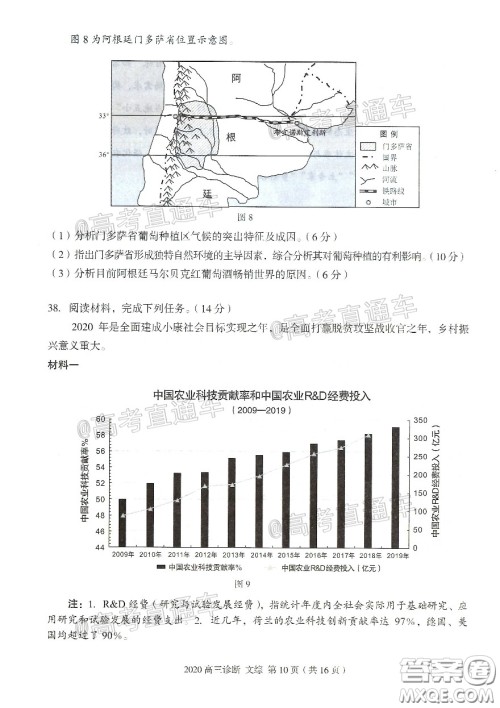 2020年兰州市高三诊断考试文科综合试题及答案