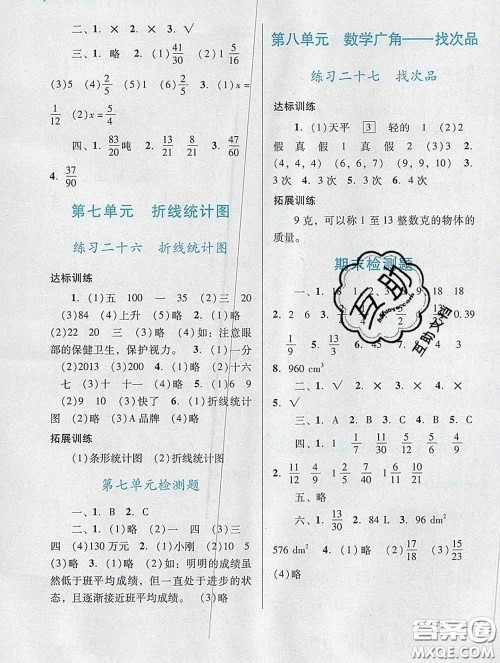 2020新版阳光学业评价五年级数学下册人教版参考答案