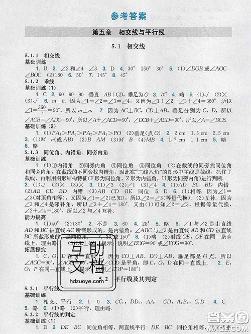 2020新版阳光学业评价七年级数学下册人教版参考答案