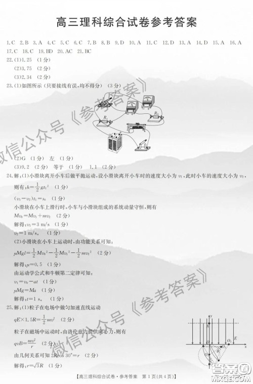 2020年山西省金太阳联考高三4月联考理科综合答案
