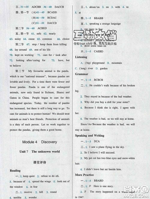 2020新版阳光学业评价八年级英语下册沪教版参考答案 2020新版阳光学业评价八年级英语下册沪教版参考答案