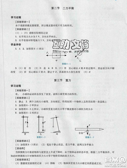 2020新版阳光学业评价八年级物理下册人教版参考答案