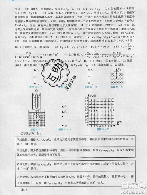 2020新版阳光学业评价八年级物理下册人教版参考答案