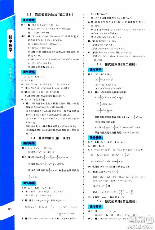 2020年课内课外直通车数学七年级下册北师大版参考答案