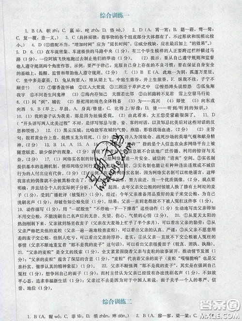 2020新版阳光学业评价九年级语文下册人教版参考答案 2020新版阳光学业评价九年级语文下册人教版参考答案