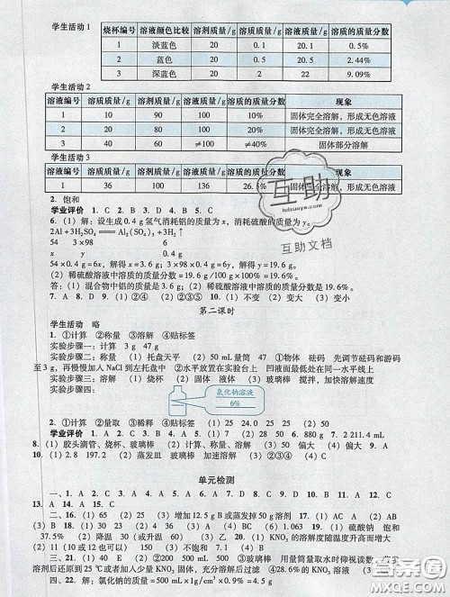 2020新版阳光学业评价九年级化学下册人教版参考答案 2020新版阳光学业评价九年级化学下册人教版参考答案