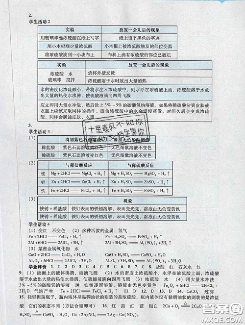 2020新版阳光学业评价九年级化学下册人教版参考答案 2020新版阳光学业评价九年级化学下册人教版参考答案