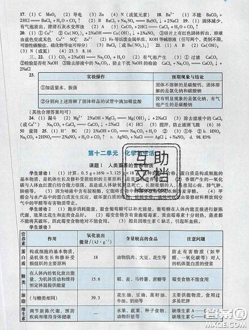 2020新版阳光学业评价九年级化学下册人教版参考答案 2020新版阳光学业评价九年级化学下册人教版参考答案