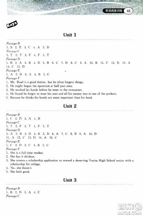 2020年长江作业本初中英语阅读训练八年级下册人教版参考答案 2020年长江作业本初中英语阅读训练八年级下册人教版参考答案
