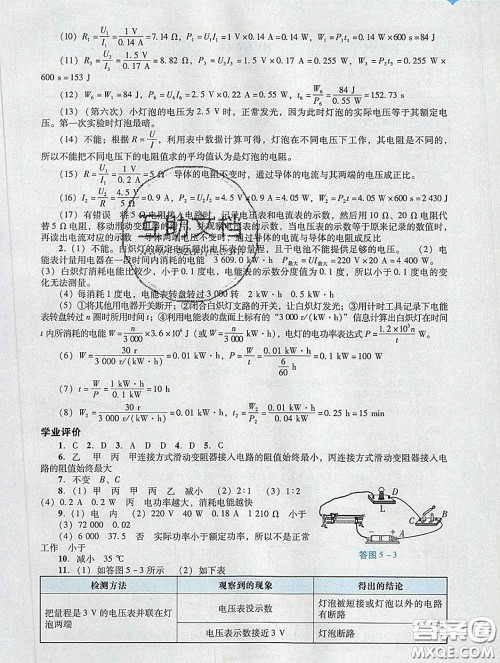 2020新版阳光学业评价九年级物理下册人教版参考答案