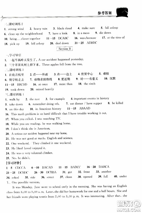 2020年长江作业本同步练习英语八年级下册人教版参考答案