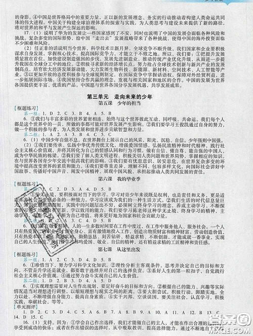 2020新版阳光学业评价九年级道德与法治下册人教版参考答案