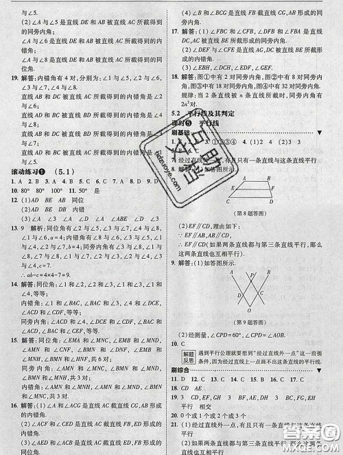 东北师范大学出版社2020春北大绿卡刷题七年级数学下册人教版答案