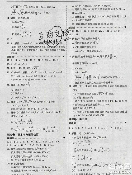 东北师范大学出版社2020春北大绿卡刷题七年级数学下册人教版答案