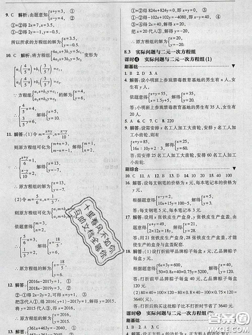 东北师范大学出版社2020春北大绿卡刷题七年级数学下册人教版答案