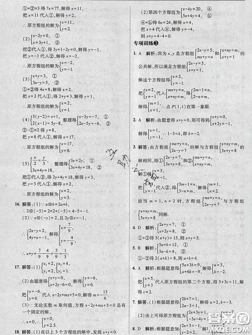 东北师范大学出版社2020春北大绿卡刷题七年级数学下册人教版答案