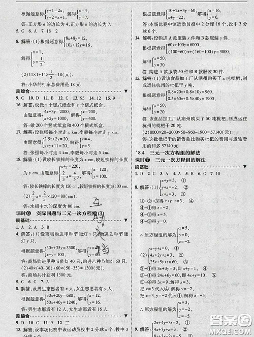 东北师范大学出版社2020春北大绿卡刷题七年级数学下册人教版答案