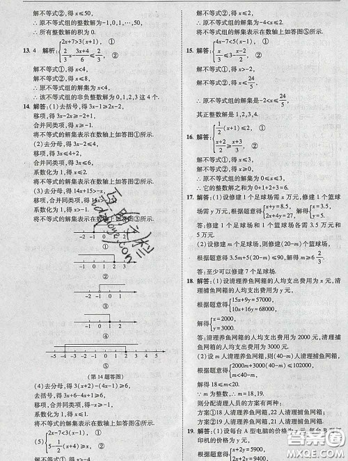 东北师范大学出版社2020春北大绿卡刷题七年级数学下册人教版答案