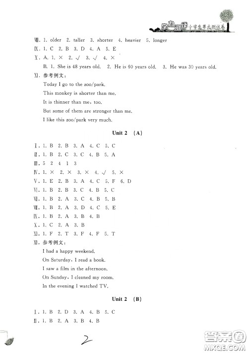 浙江工商大学出版社2020学力测评小学单元测试卷六年级英语下册答案